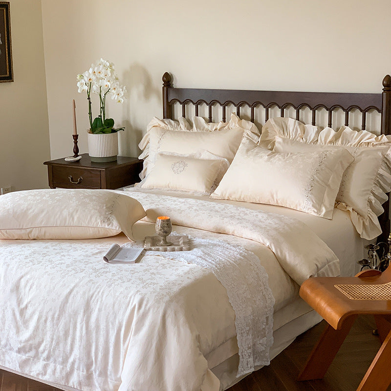 French Bedding Set, Long Staple Cotton, with Lace