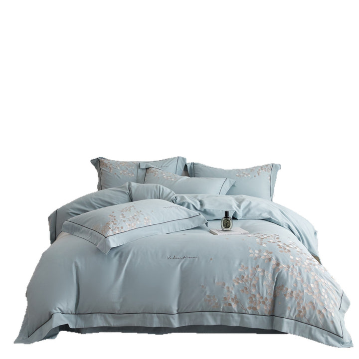Quilted bedding with embroidery, 4-piece, cotton