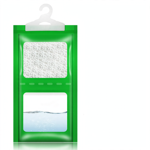 Hanging dehumidifying bag for wardrobes