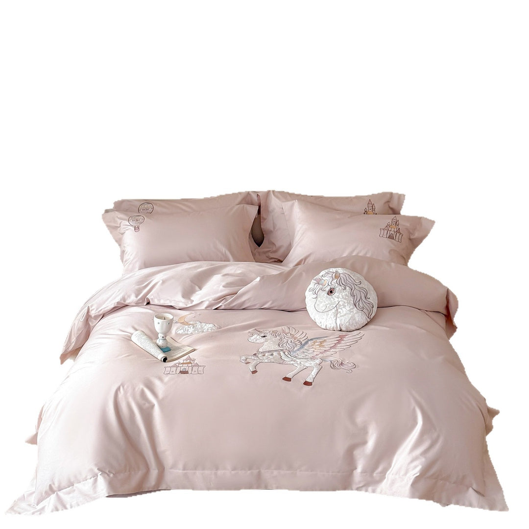 Cotton bedding set with cartoon embroidery