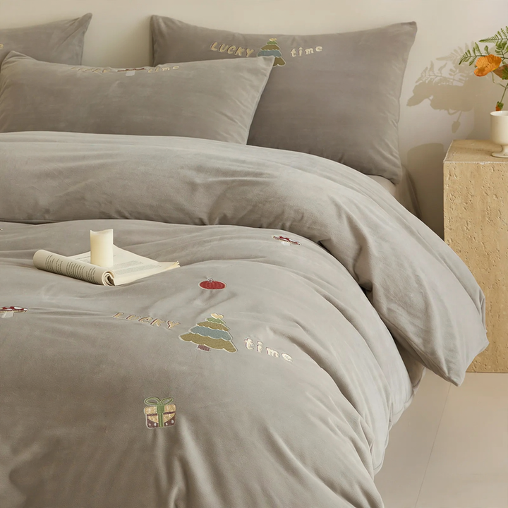 Winter bedding set, milk fleece, geometric pattern