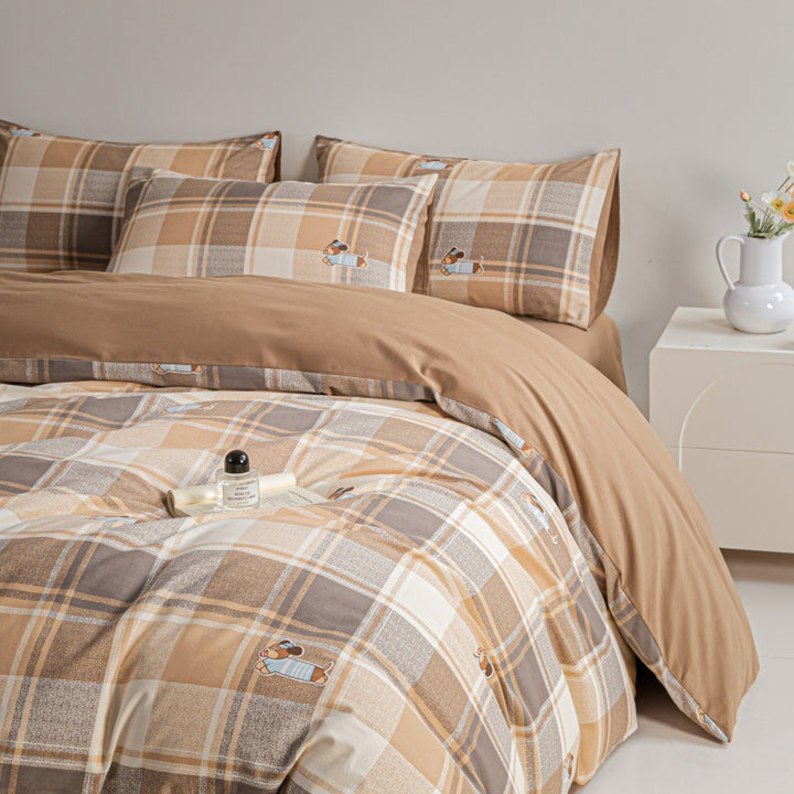 Checked cotton bedding, warm, 3 or 4-piece