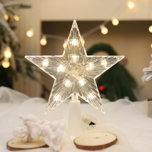 Glowing Christmas tree star, transparent, with LED