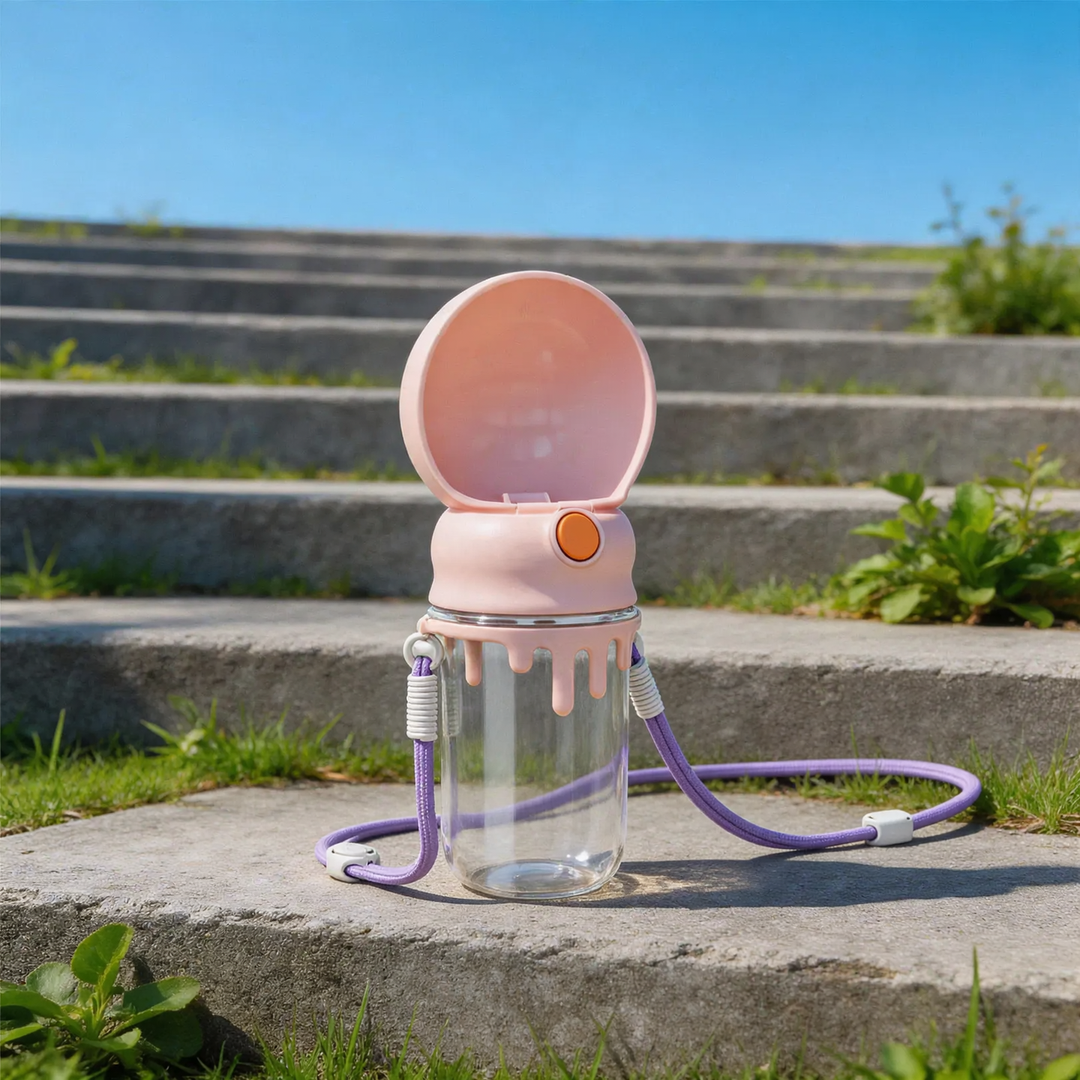 Portable water bottle for pets with pressure valve