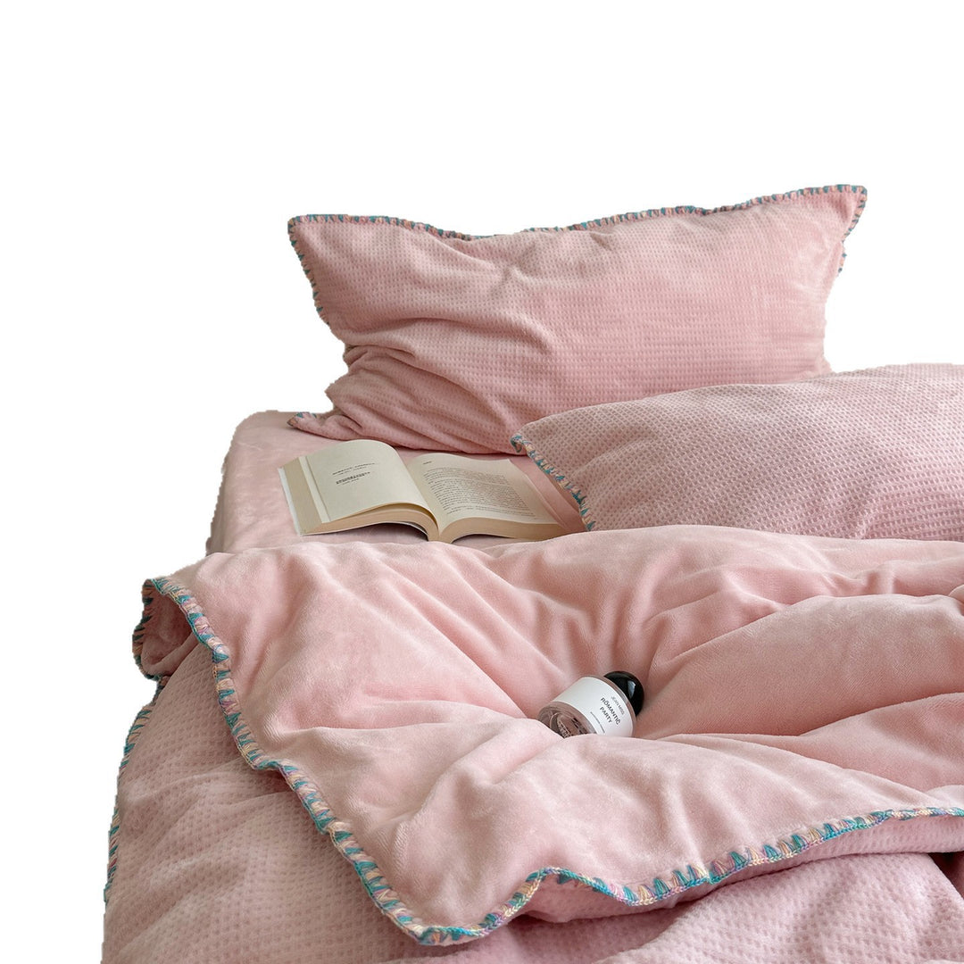 Waffle Fleece Bedding Set with Shell Trim
