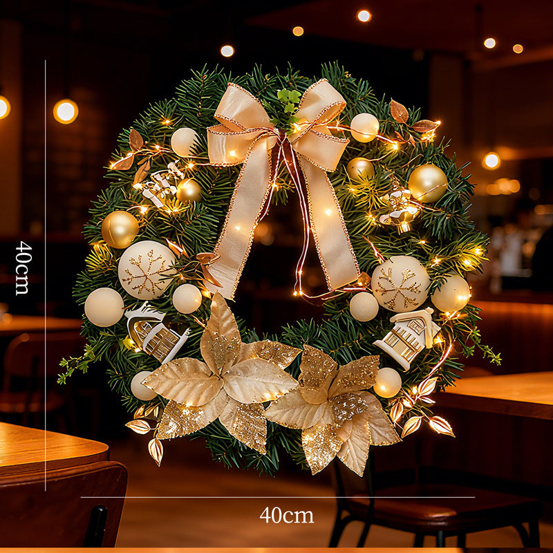 Christmas wreath with balls and lighting