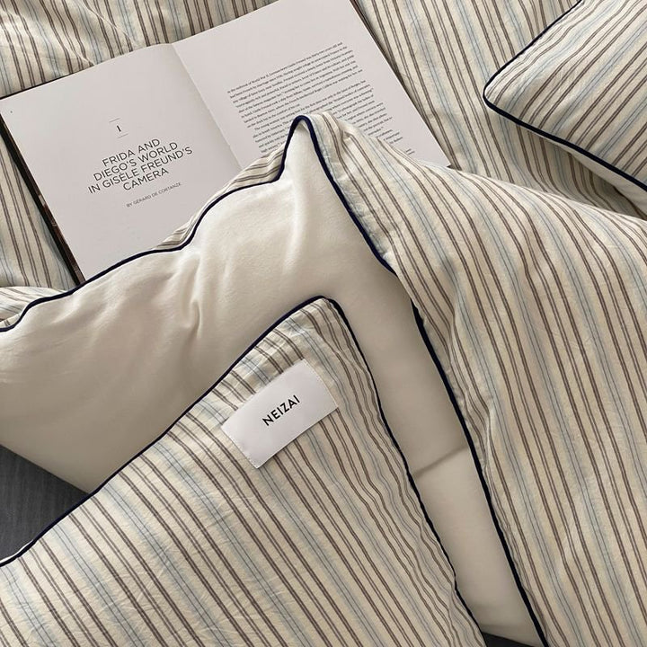 Cotton bedding set, 4-piece, stripe pattern