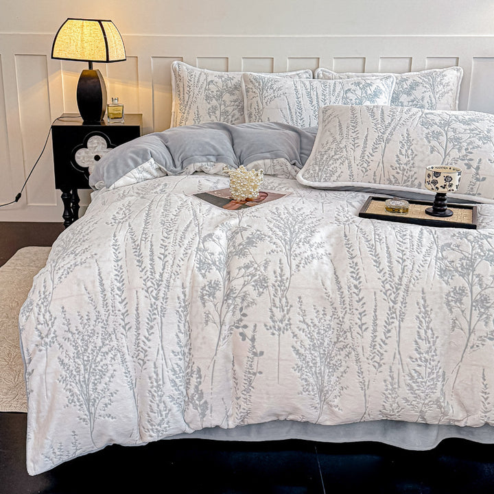 French milk fleece bedding set, floral, warm