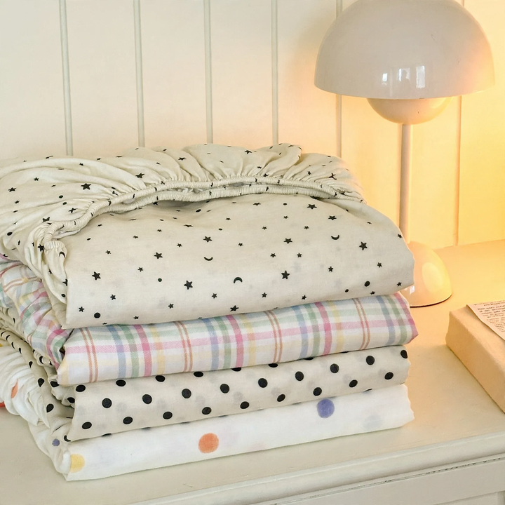 Cotton fitted sheet, double gauze, with pillowcases