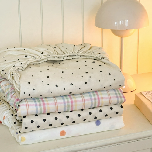Cotton fitted sheet, double gauze, with pillowcases
