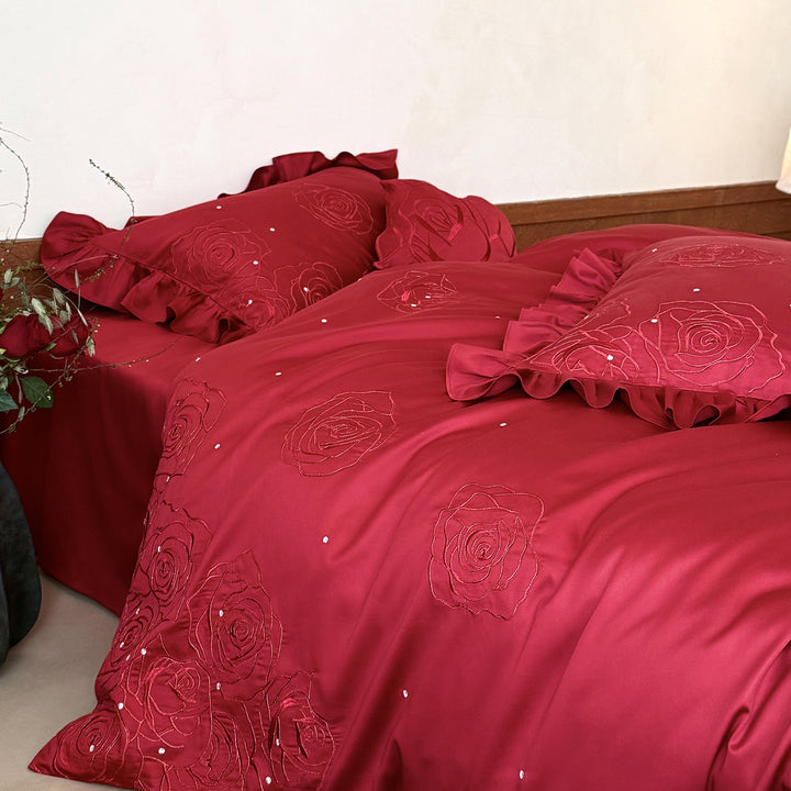 Cotton bedding set, 4-piece, floral pattern, elegant