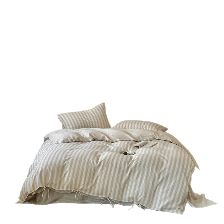 Bedding set cotton-linen, 4-piece, stripes, modern