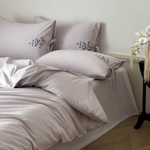 Cotton bedding set, 4-piece, floral embroidery
