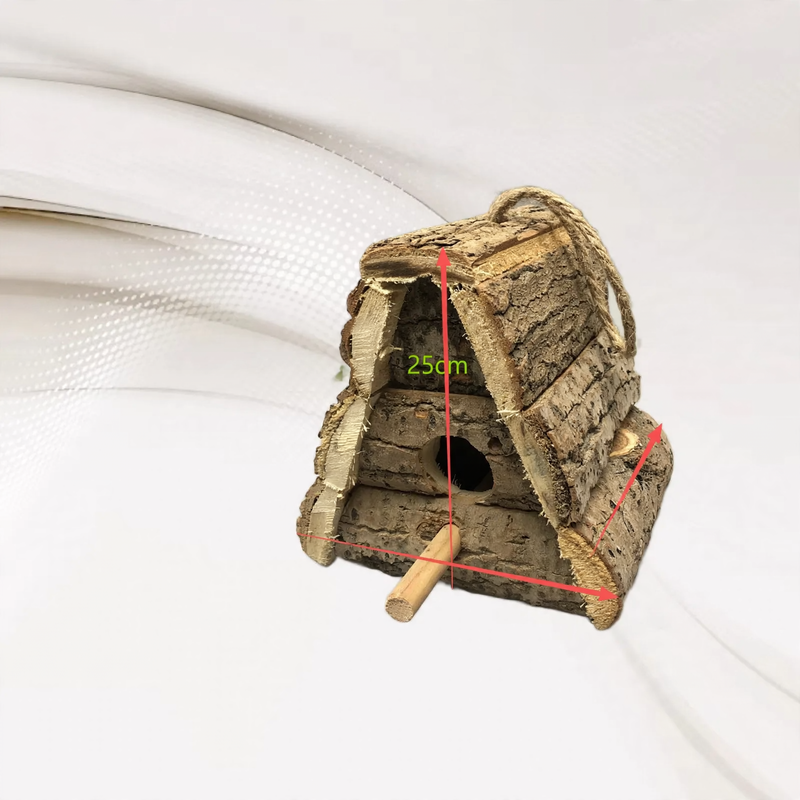 Rustic birdhouse made of wood with bark