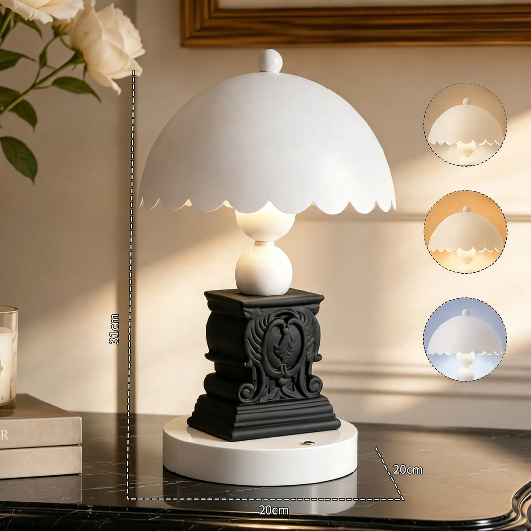 Table lamp with column shape and relief pattern