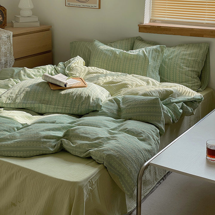 Cotton bedding set, 4-piece, jacquard pattern