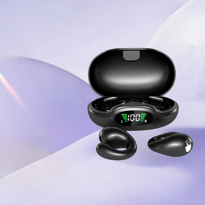 Bluetooth earbuds with clip attachment and display