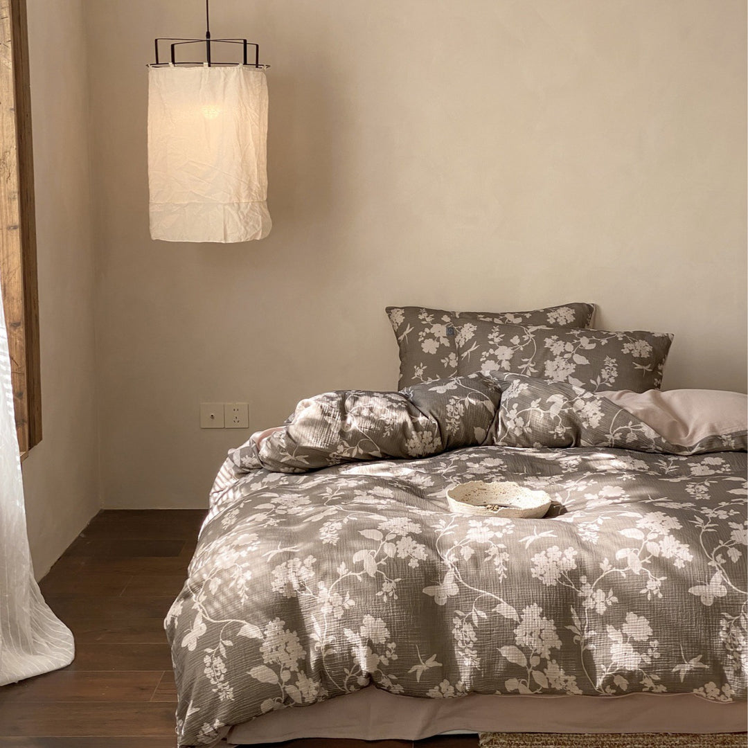 Cotton bedding set, 4-piece, floral pattern