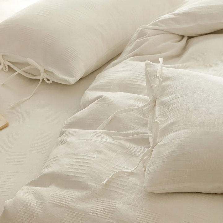 Cotton bedding set, 4-piece, white, geometric