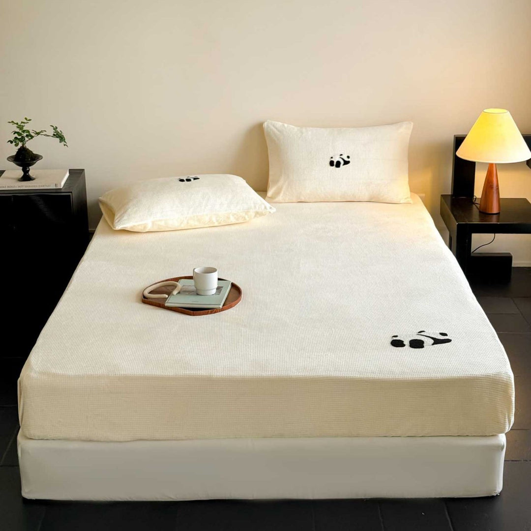 Waffle Milk Fiber Fleece Fitted Sheet Set, warm, Winter