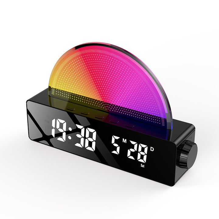 LED alarm clock with sunrise simulation and mirror surface