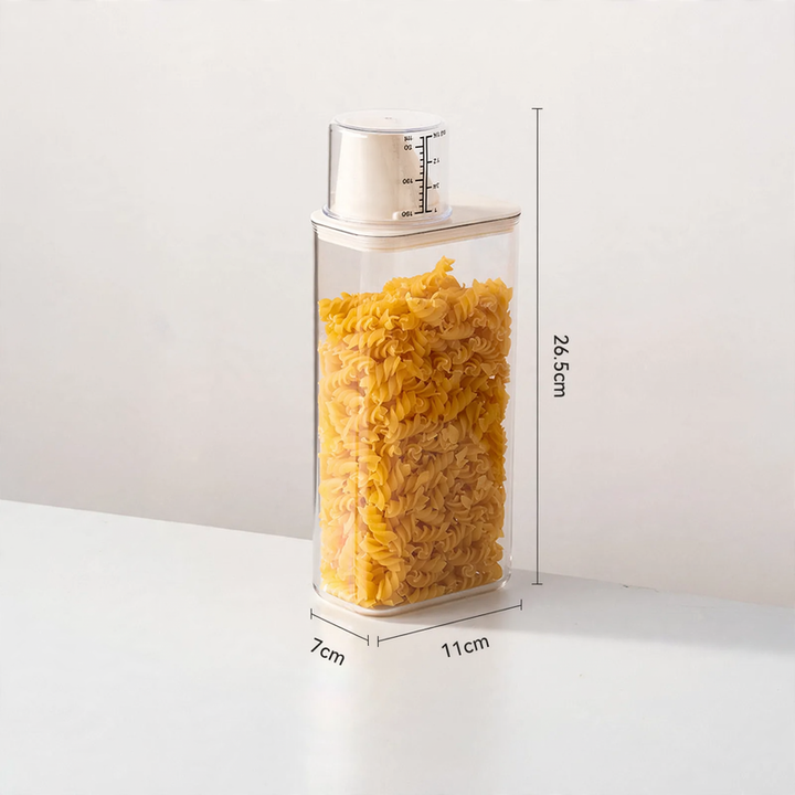 Plastic storage container with measuring scale, square