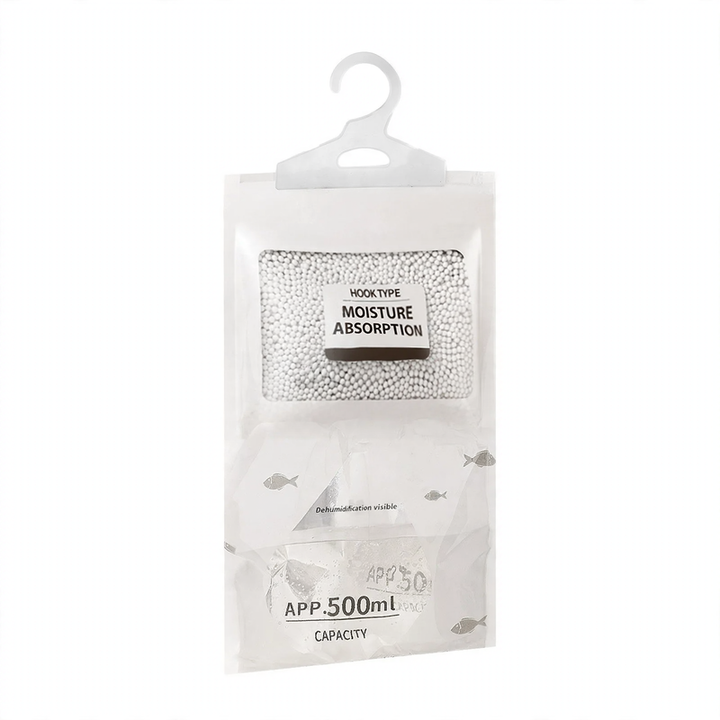 Hanging dehumidifier bag for the household