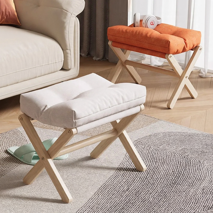 Foldable wooden stool with storage