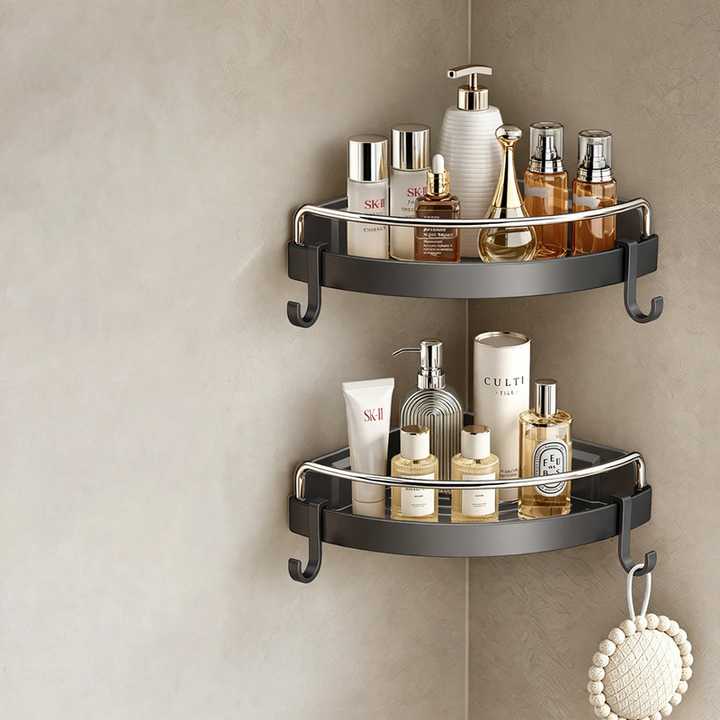 Triangle Corner Shelf for Bathroom, Plastic and Aluminum