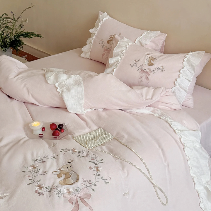 Cotton bedding set with embroidery, 4-piece