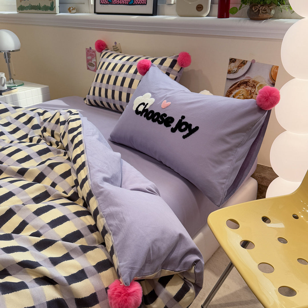 4-piece bedding set, cotton, brushed, striped