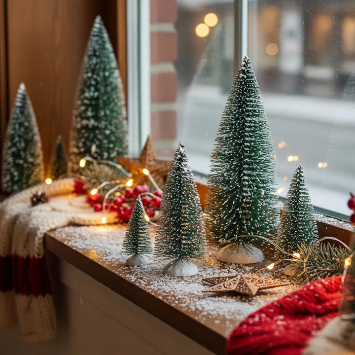 Mini Christmas Tree Set with Artificial Snow, 10-piece
