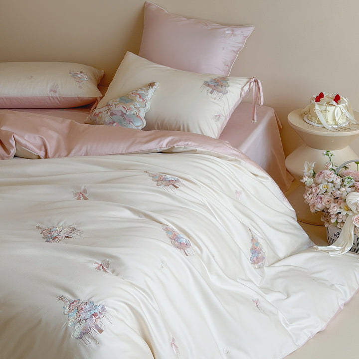 French cotton bedding set with embroidery and lace