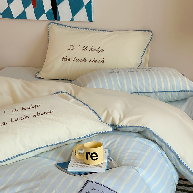 Cotton bedding, 4-piece, striped pattern