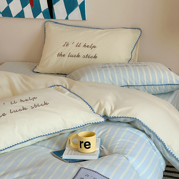 Cotton bedding, 4-piece, striped pattern