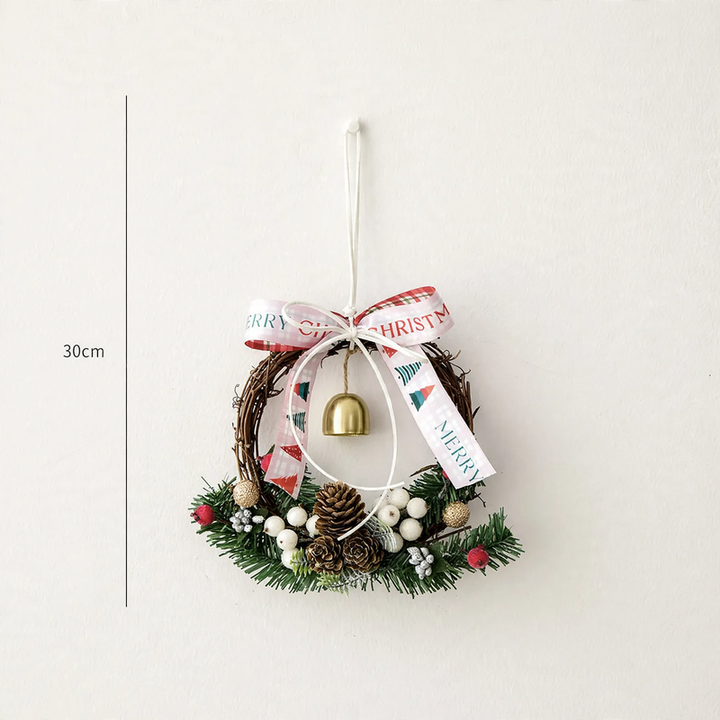 Mini Christmas wreath with pine cones and bells