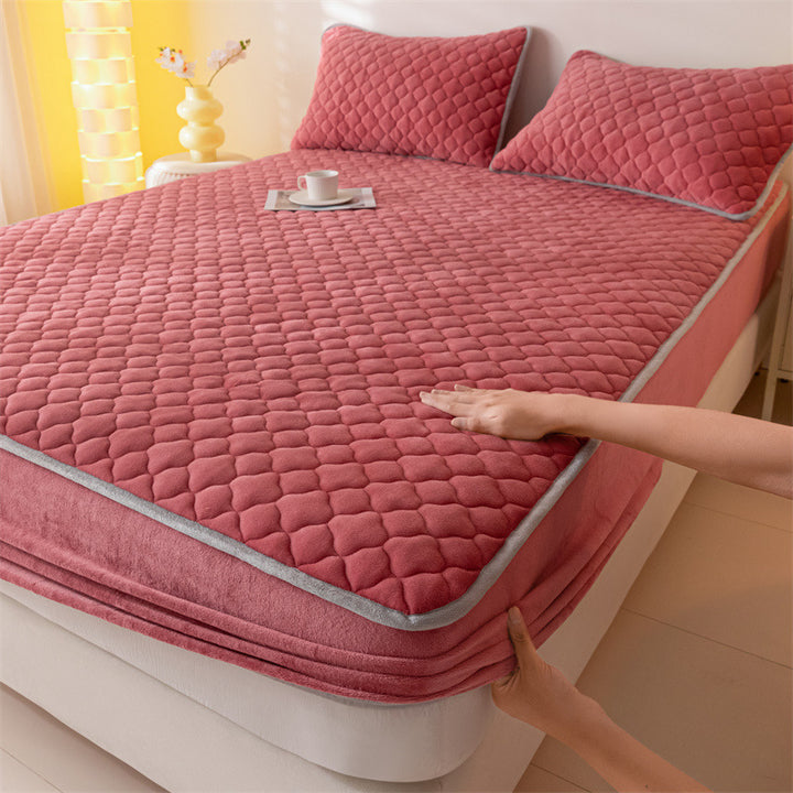Milk fiber bed sheet with padding, solid color