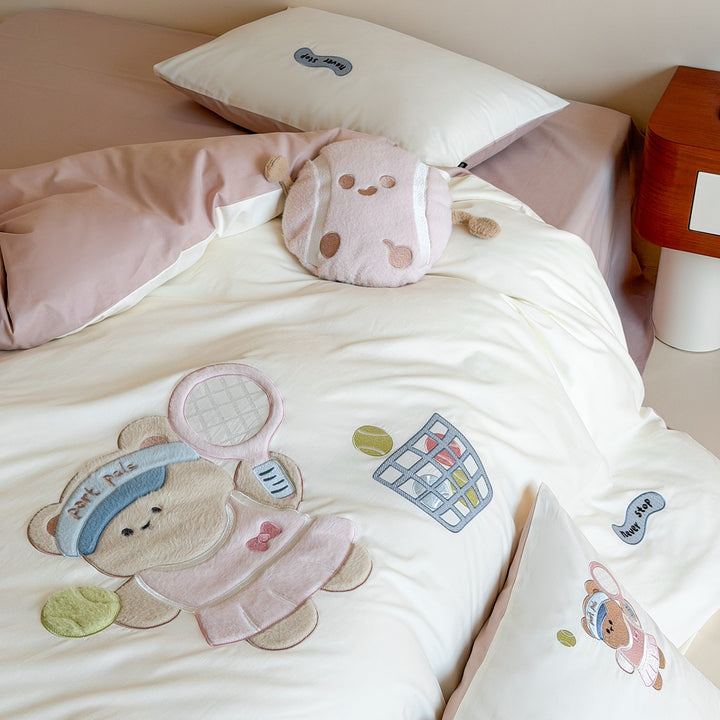 Cotton bed linen set, 4-piece, cartoon embroidery