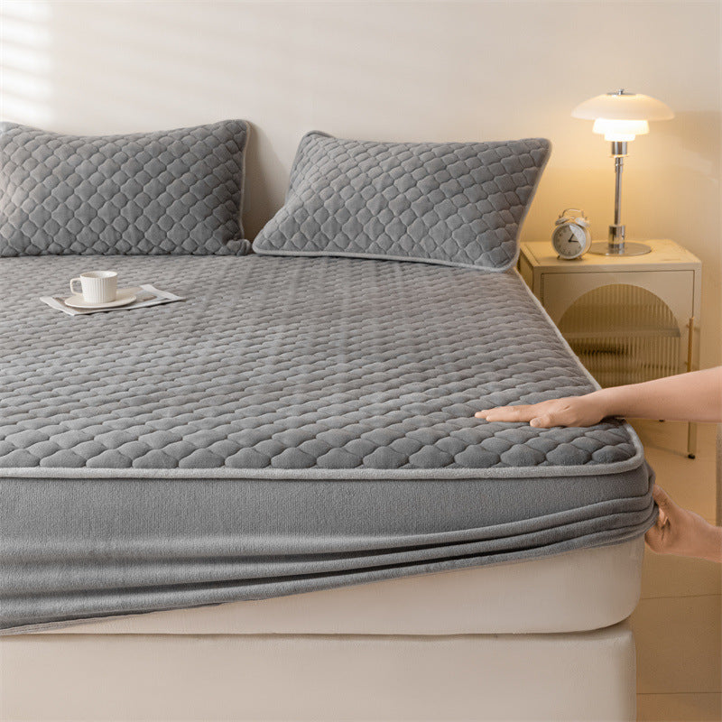Milk fiber bed sheet with padding, solid color