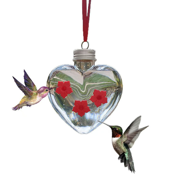 Hanging birdbath in heart shape with flower design