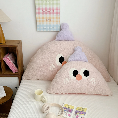 Cuddle pillow made of lambskin fleece, cartoon design