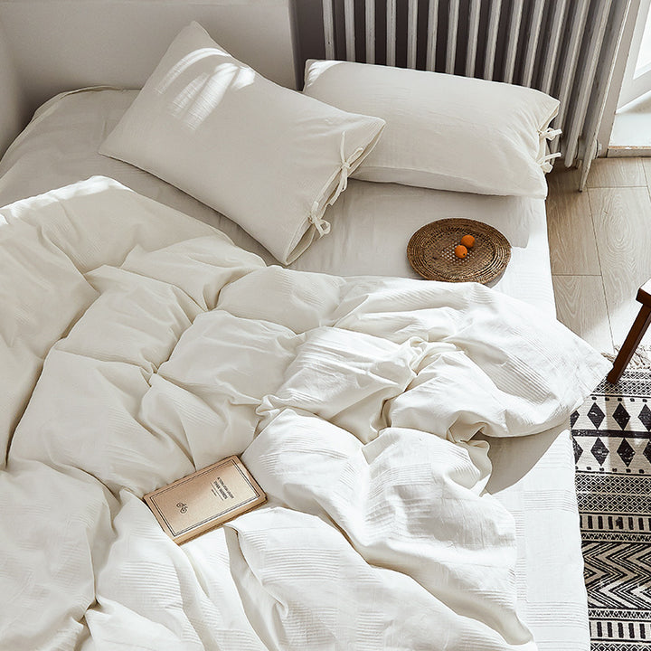 Cotton bedding set, solid color, with jacquard weave