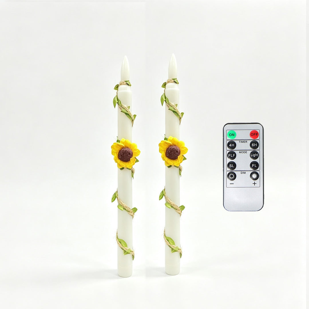 LED Sunflower Candle with Sisal Rope Decoration
