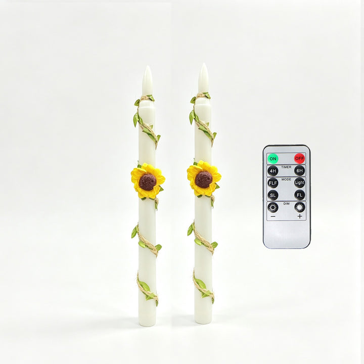 LED Sunflower Candle with Sisal Rope Decoration