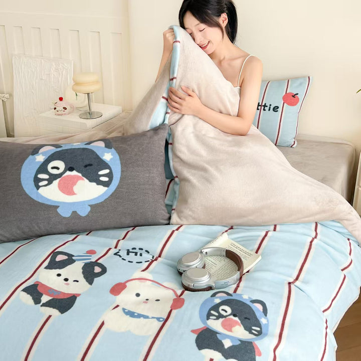Milk fleece bedding set, cartoon design, warm