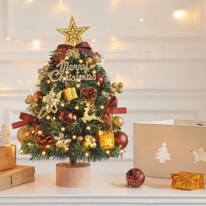 Decorative table Christmas tree with wooden stand