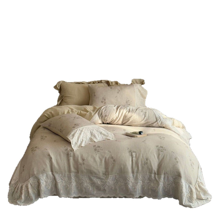 French cotton bedding set, muslin, embroidered