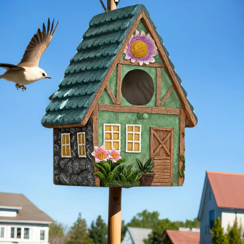 Decorative birdhouse made of resin