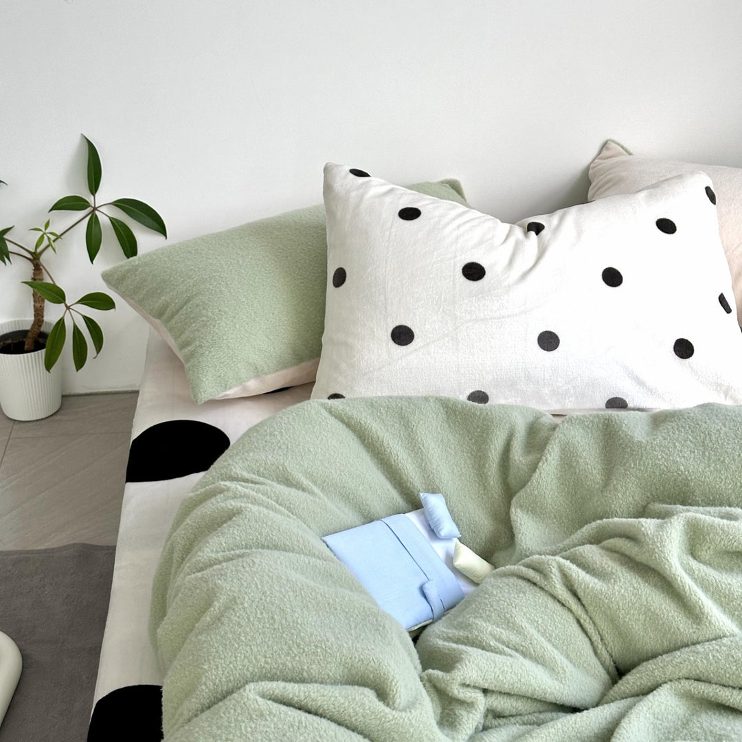 Milk fiber fleece bedding set, solid color, soft