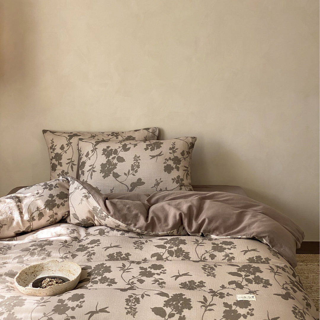 Cotton bedding set, 4-piece, floral pattern